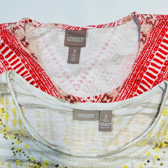 Chico’s Top Size 3 (XL) Lot Of 2 Cotton T Shirts Multicolor Boho Everyday Casual - Picture 2 of 10